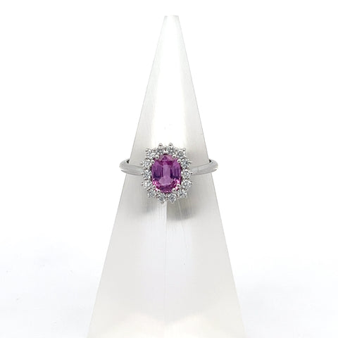 PS0192 - 18KT WG Pink Cushion Sapphire Cluster Ring
