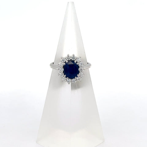 S0191 - 18KT WG Blue Cushion Sapphire Cluster Ring
