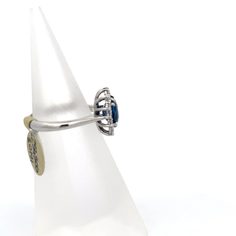 S0191 - 18KT WG Blue Cushion Sapphire Cluster Ring