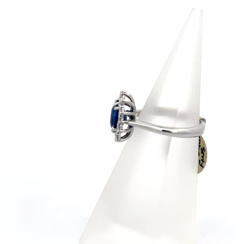 S0191 - 18KT WG Blue Cushion Sapphire Cluster Ring