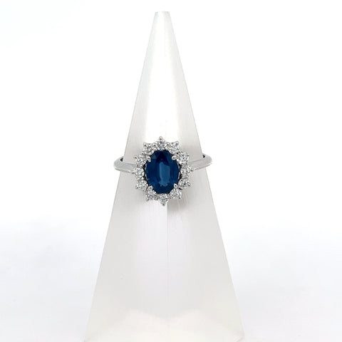 S0190 - 18KT WG Blue Oval Sapphire Cluster Ring