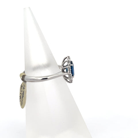 S0190 - 18KT WG Blue Oval Sapphire Cluster Ring