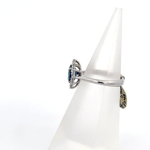 S0190 - 18KT WG Blue Oval Sapphire Cluster Ring