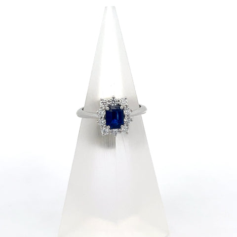 S0189 - 18KT WG Blue Octagonal Sapphire Cluster Ring