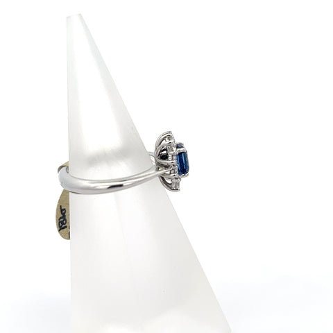 S0189 - 18KT WG Blue Octagonal Sapphire Cluster Ring