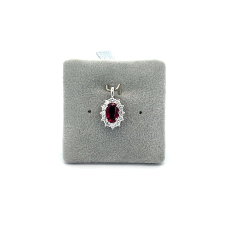18kt WG Oval Ruby Cluster Pendant