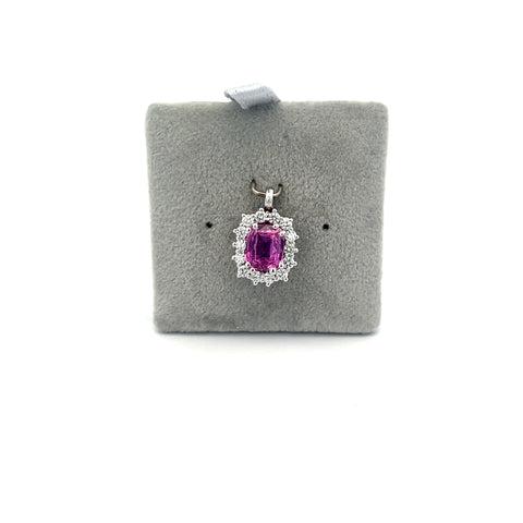 18KT WG Pink Cushion Sapphire Cluster Pendant