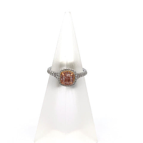 40462 - 18kt WG GIA NF Brown Pink Halo Shoulders Ring