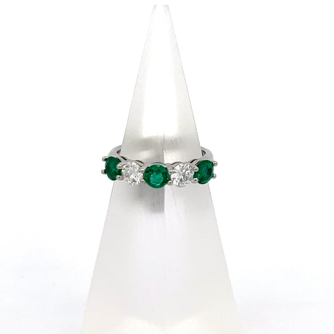 E0184 - Platinum Round Emerald and Diamond Ring