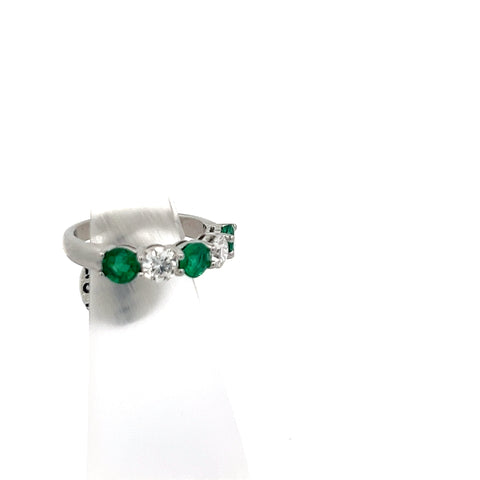 E0184 - Platinum Round Emerald and Diamond Ring