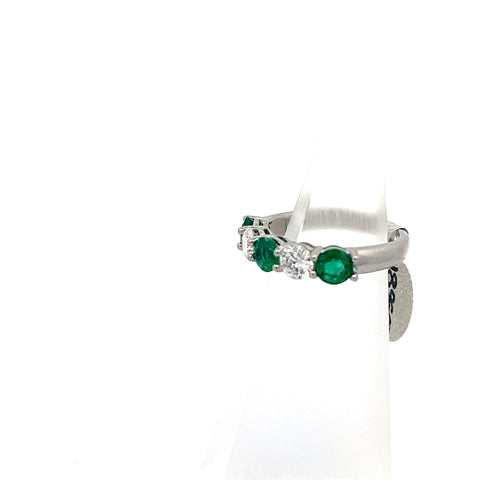 E0184 - Platinum Round Emerald and Diamond Ring
