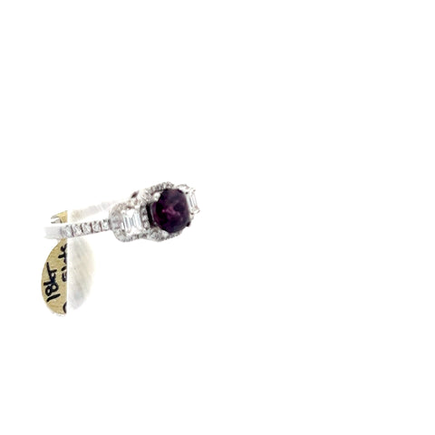 SPIN6 - 18KT WG Cushion Spinel and Emerald Diamond 3 stone Halo Ring