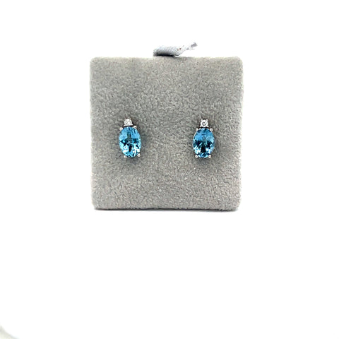18kt WG Aquamarine Oval and Diamond Studs