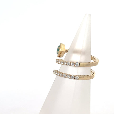 E0187 - 18kt YG Pear Emerald Halo Three Row Diamond Flexible Band