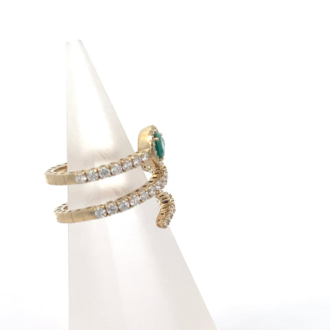 E0187 - 18kt YG Pear Emerald Halo Three Row Diamond Flexible Band