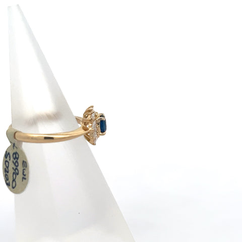 S0203 - 18kt YG Blue Oval Sapphire with Marquise Diamond Halo