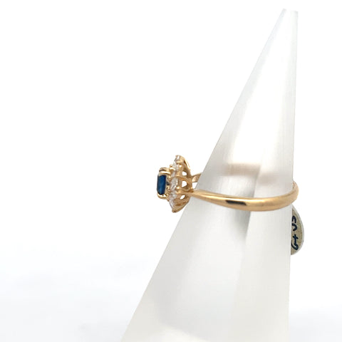 S0203 - 18kt YG Blue Oval Sapphire with Marquise Diamond Halo