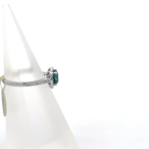 TS0205 - 18kt WG Teal Round Sapphire with Fancy Halo and Shoulders