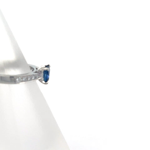 S0137 - Platinum Cushion Blue Sapphire and Diamond Shoulder Ring