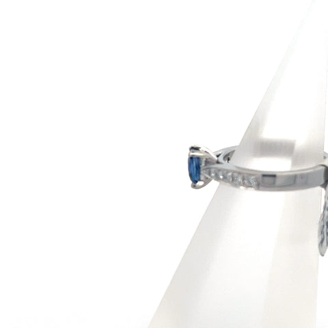 S0137 - Platinum Cushion Blue Sapphire and Diamond Shoulder Ring