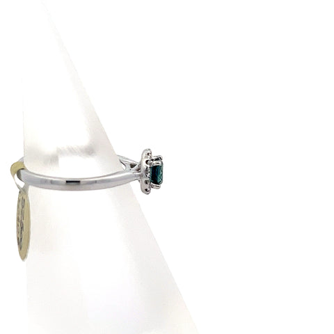 TS0206 - 18kt WG Round Teal Sapphire Halo Ring