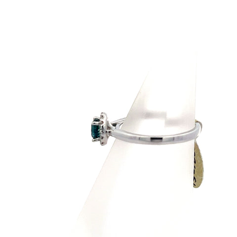 TS0206 - 18kt WG Round Teal Sapphire Halo Ring