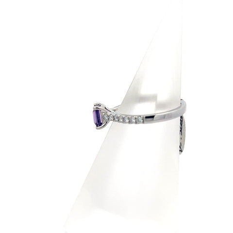 PS0211 - Platinum Purple Octagonal Sapphire with Diamond Shoulders Ring