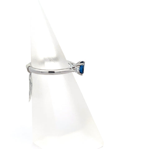 S0208 - Platinum Oval Blue Sapphire and Pear Diamond Three stone Ring