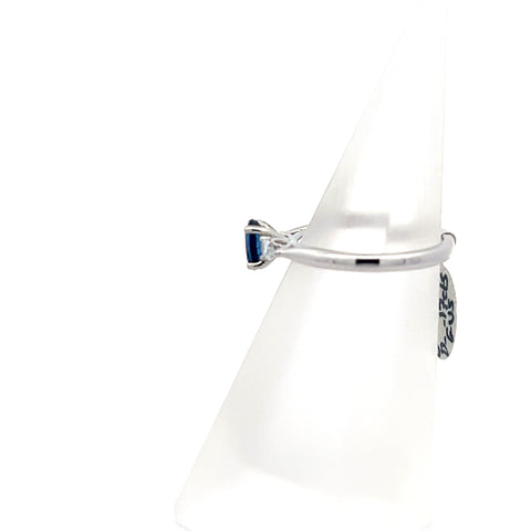 S0208 - Platinum Oval Blue Sapphire and Pear Diamond Three stone Ring