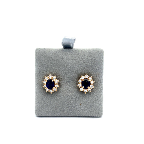 18kt YG Oval Sapphire and Diamond Cluster Earrings