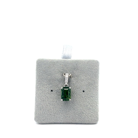 18kt WG Octagonal Green Sapphire with Hidden Diamond Halo and Bale