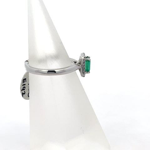 E0192 - Plat Zambian Octagonal Emerald with Diamond Halo Ring