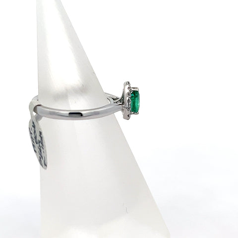 E0191 - Plat Zambian Pear Emerald with Diamond Halo Ring