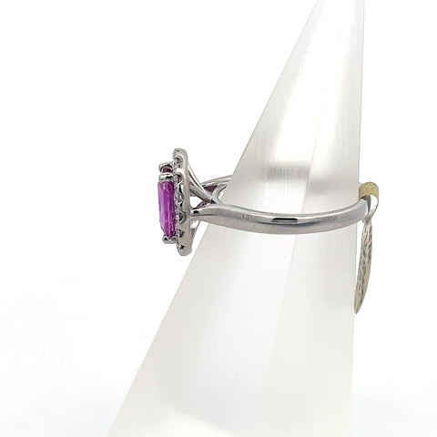 PS0215 - 18kt WG Oval Pink Sapphire and Diamond Halo Ring