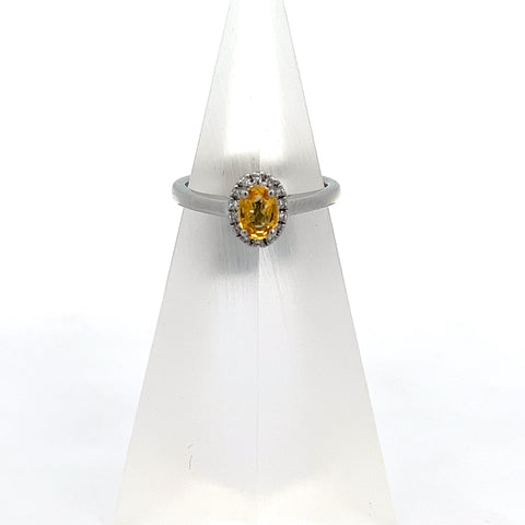 YS0213 - Platinum Oval Yellow Sapphire and Diamond Halo Ring