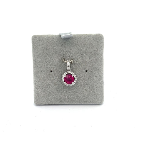 18KT WG Round Ruby Halo Pendant