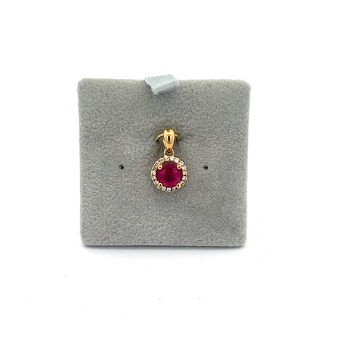 18KT YG Round Ruby Halo Pendant