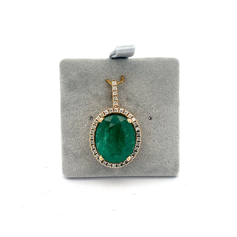 18KT YG Oval Emerald Halo Pendant