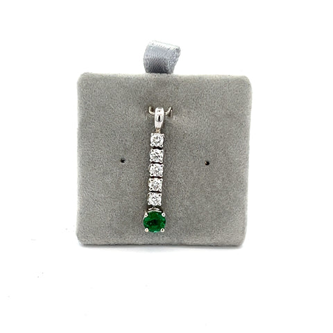 18KT WG Round Diamond / Emerald Drop Pendant