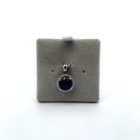 18KT WG Round Sapphire Halo Pendant