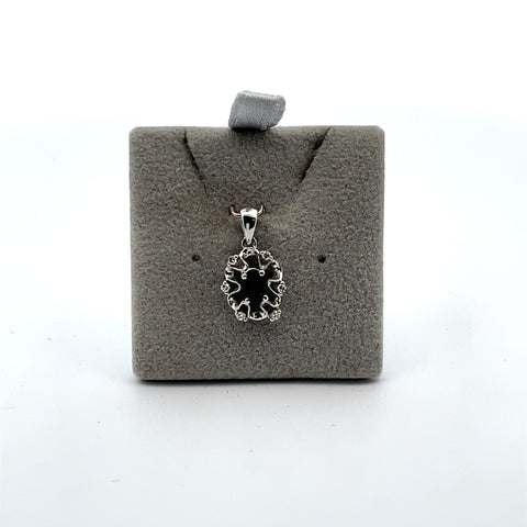 18KT WG Oval Sapphire Motif Halo Pendant