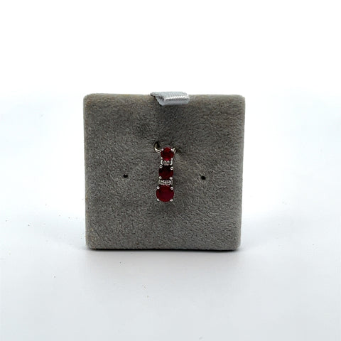 18KT YG Round Ruby Three Stone Drop Pendant