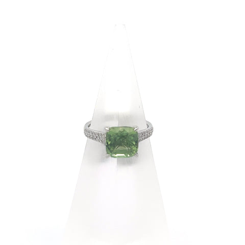 TOURM34 - Platinum Green Tourmaline Cushion Ring