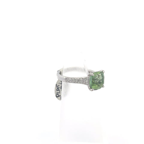 TOURM34 - Platinum Green Tourmaline Cushion Ring