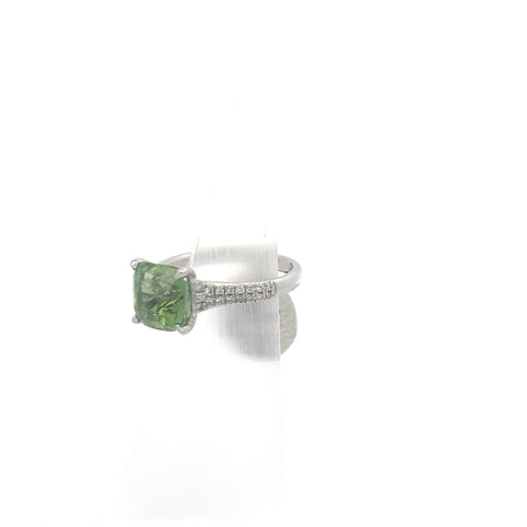 TOURM34 - Platinum Green Tourmaline Cushion Ring