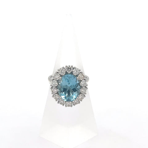 AQUA21 - Platinum Aqua and Diamond Cluster Ring