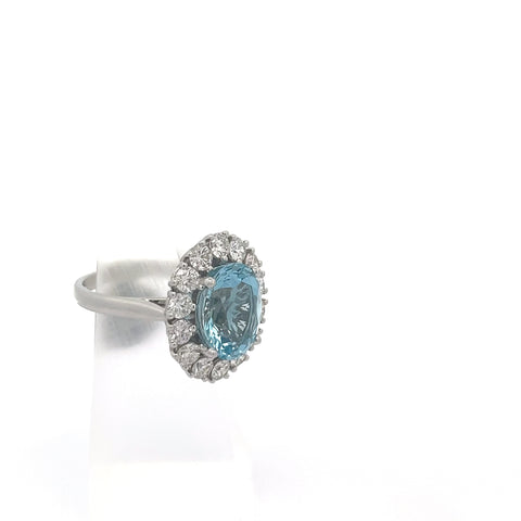 AQUA21 - Platinum Aqua and Diamond Cluster Ring