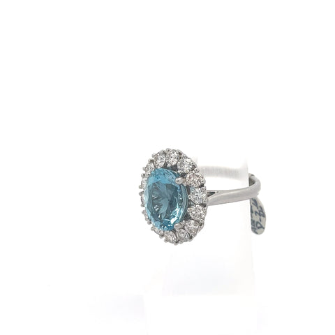 AQUA21 - Platinum Aqua and Diamond Cluster Ring