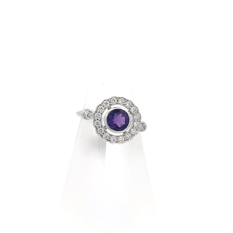 AMY1 - 18KT WG Amethyst & Diamond rub set Ring