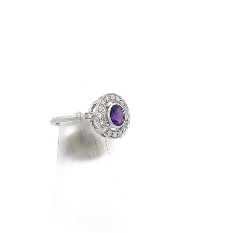 AMY1 - 18KT WG Amethyst & Diamond rub set Ring